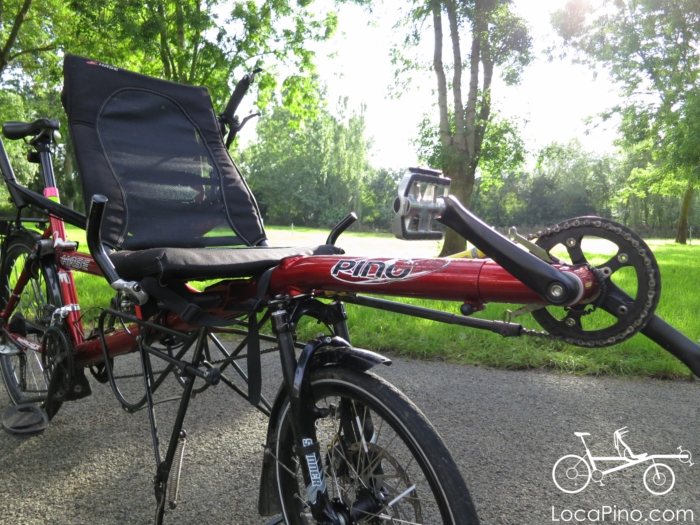 Detail of the front of a Hase Pino semi recumbent tandem